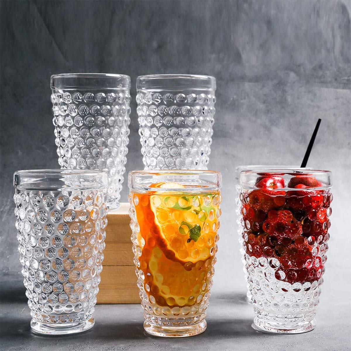 Hobnail Highball zestaw 6 szklanek 385 ml staromodny mrożony napój vintage zestaw do mleka piwa sodowego soku whiskey idealny na stół obiadowy imprezy bary restauracji (krystalicznie przezroczysty)