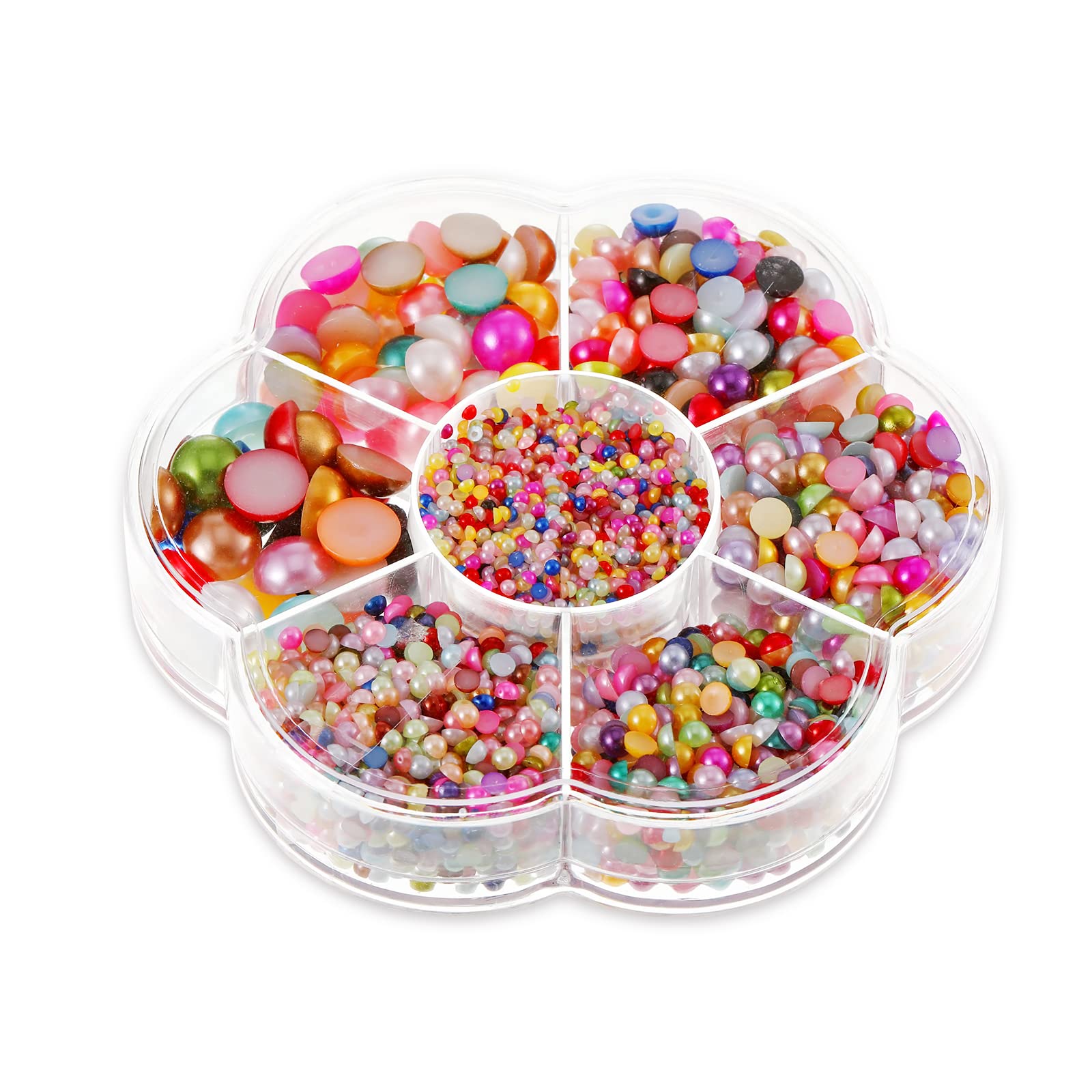 5600Pcs 2/3/4/5/6/8/10mm Flat Back Pearl Beads Half Round Nail Pearls Luster Loose Beads Gem Coloured Imitation Pearls Cabochon Pearl Flatback for DIY Wedding Party Decoration Jewelry Craft Making