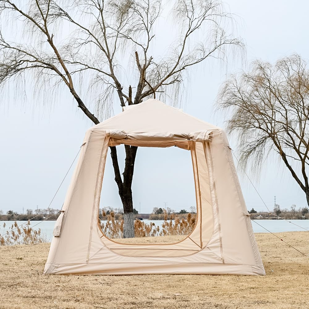 Tente de camping gonflable avec pompe à main - Montage facile - Imperméable - Coupe-vent - Tente gonflable d'extérieur - 2 à 10 personnes - Oxford Glamping