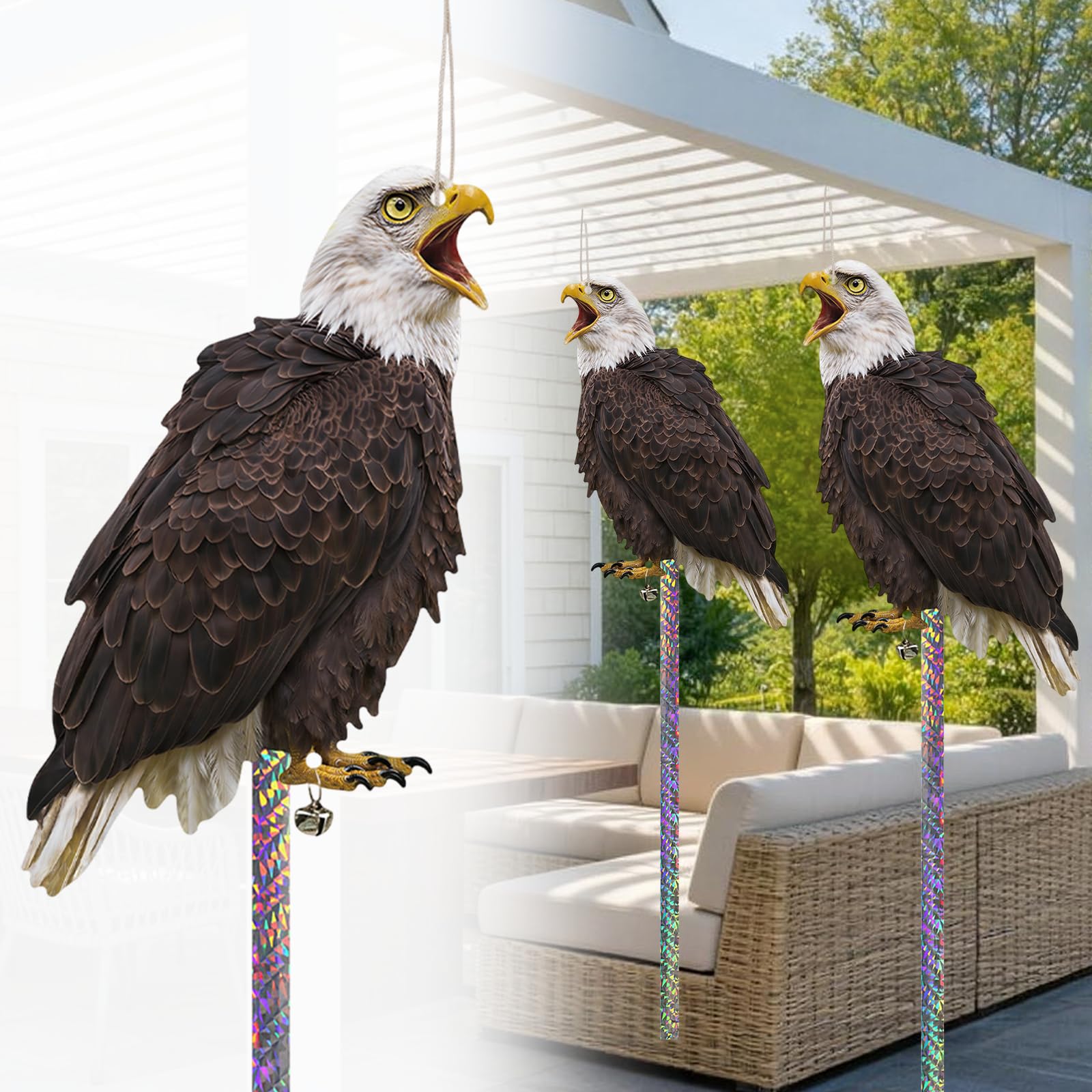 Flat Fake Eagle Pigeon Deterrent, 5 Pcs Hanging Paper Flat Fake Eagle Decoy to Scare Birds Away, Bird Scarers for Gardens Roofs Windows, Magpie Bird Seagull Deterrent Pigeon Repellent for Balcony