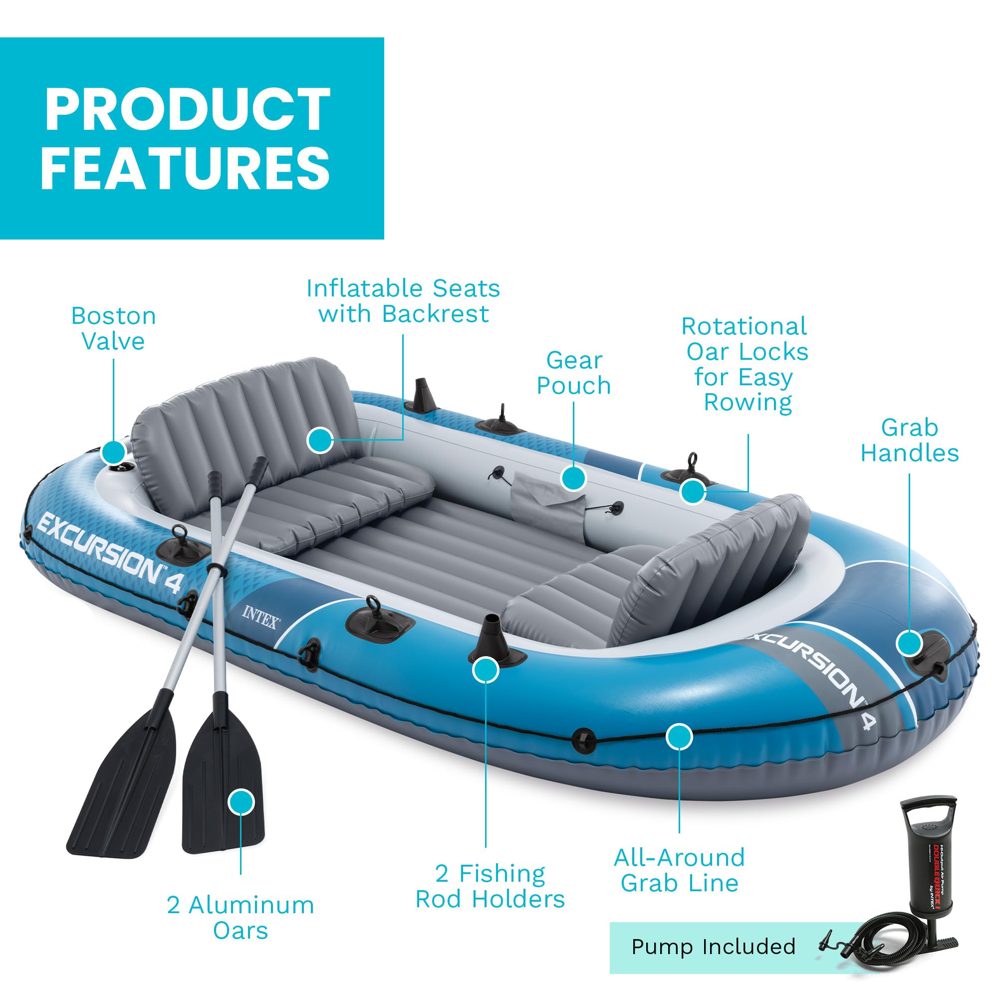 Amazon.com: INTEX 66324EP Excursion 4 Inflatable Boat Set