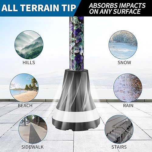 Miniatura 2 de All Terrain Walking Cane for ManWoman - Adjustable Shock Absorption Cane with Floral Surface Print, Canes for Women, Canes for Women for Stability -