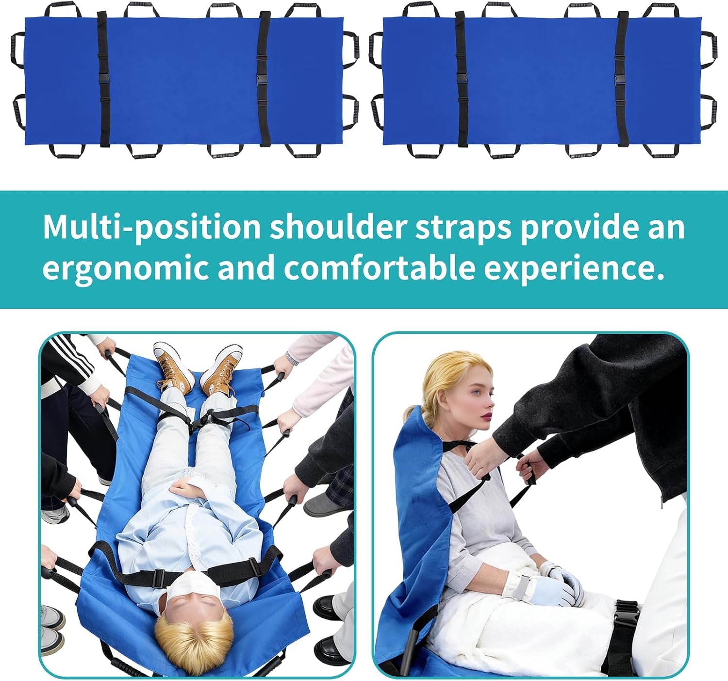 Tragbare Transporttrage mit 12 Gummigriffen und Tragetasche – Hundetrage und Trage, geduldiger Tiertransporter for die Notfallevakuierung von Verletzten, 400 Pfund Kapazität(Blue,2pack)