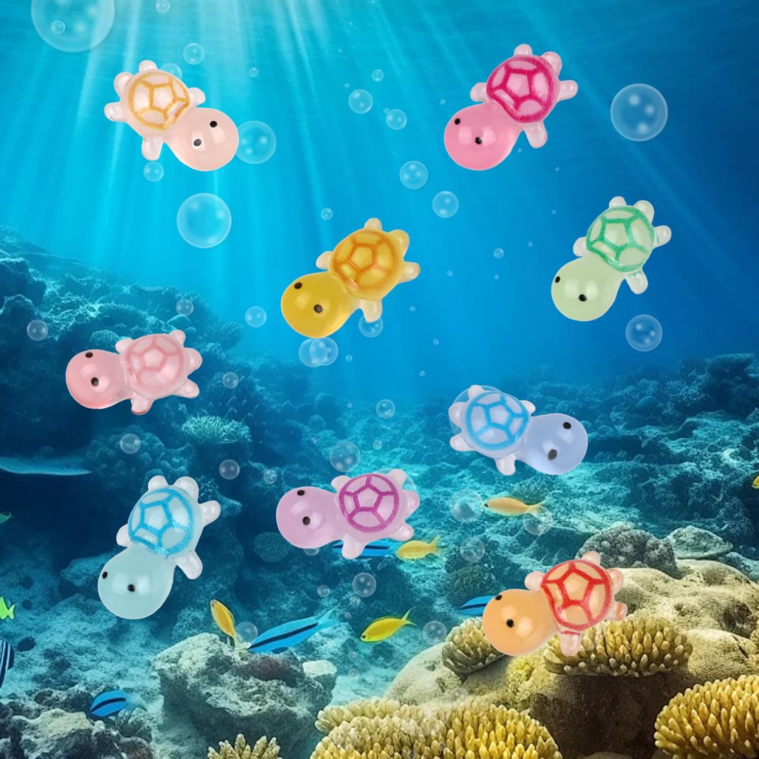 50Pcs Mini Resin Turtles, Colorful Luminous Tiny Turtle Figurines, Cute Mini Resin Animals,Glow in The Dark for Hidden Game Aesthetic DIY Supplies Micro Garden Landscape Decoration