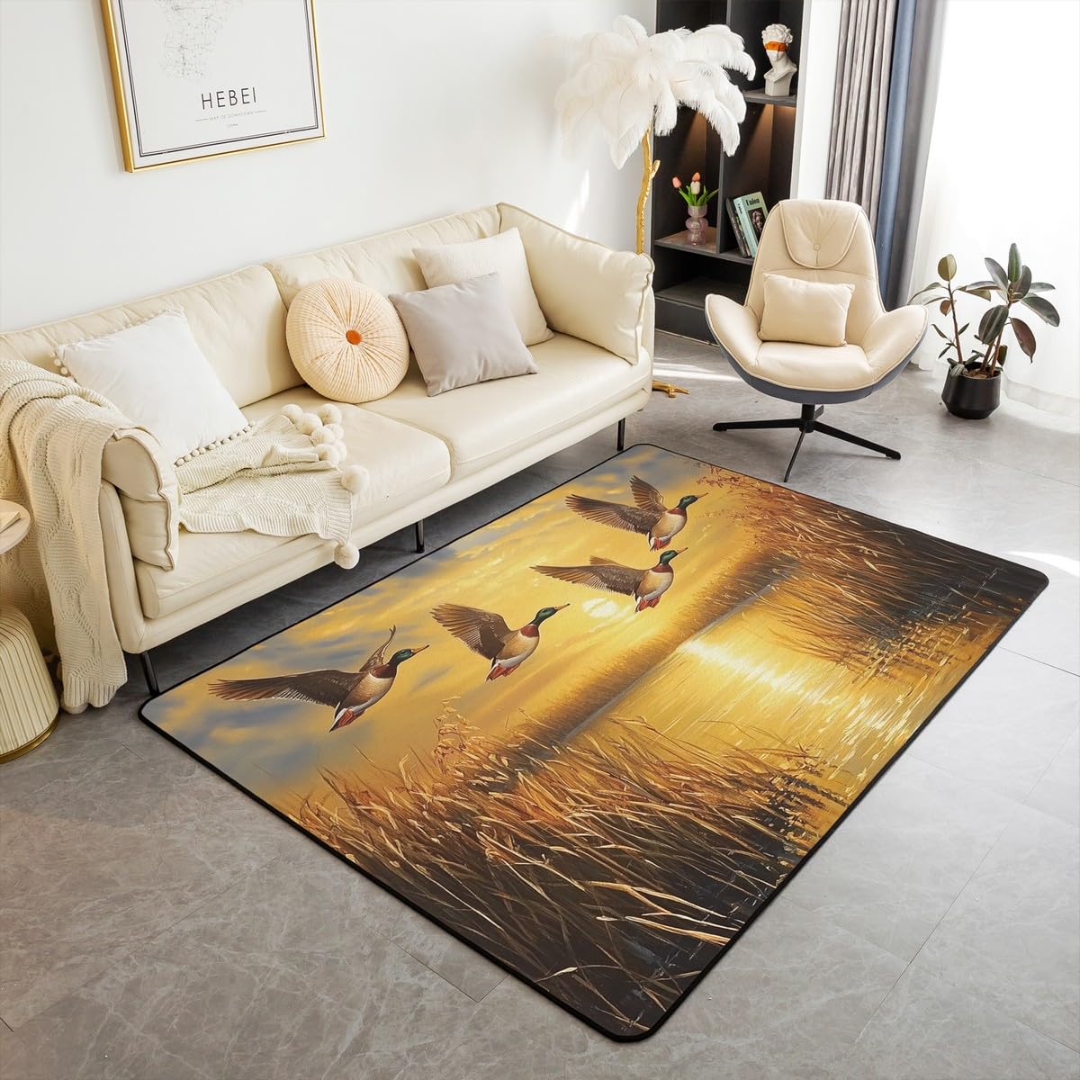 Erosebridal Mallard Duck Area Rug Hunting Decorative Carpet Rustic Country Farmhouse Theme Living Room Rugs 6'6" x 4'11" for Kids Boys Teens Camo