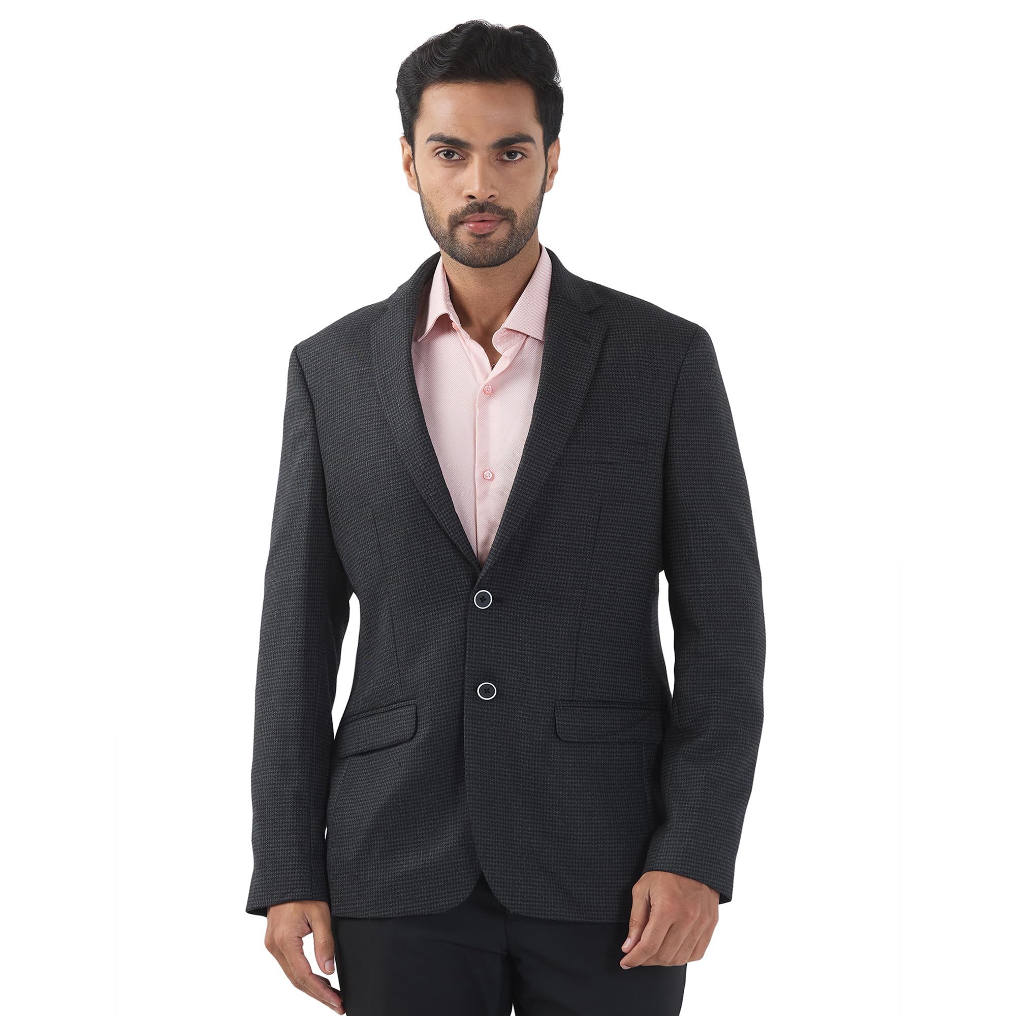 raymond Men Contemporary Fit Houndstooth Pattern Poly Wool Blend Notch Lapel Full Sleeve Formal Blazer-picture-50