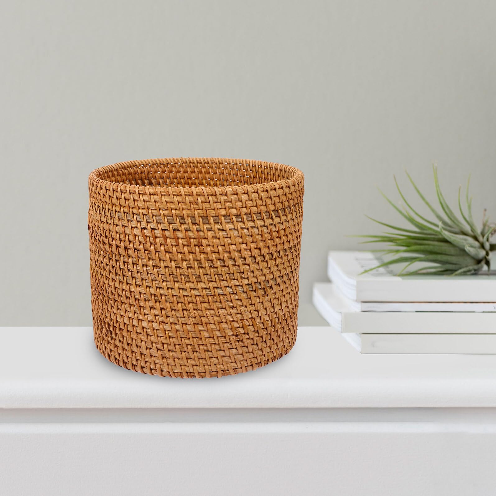 Runder Aufbewahrungskorb aus Rattan in Braun für Zuhause | Flechtoptik, Extra Großes Fassungsvermögen, für Obst und Snacks, Wiederverwendbar