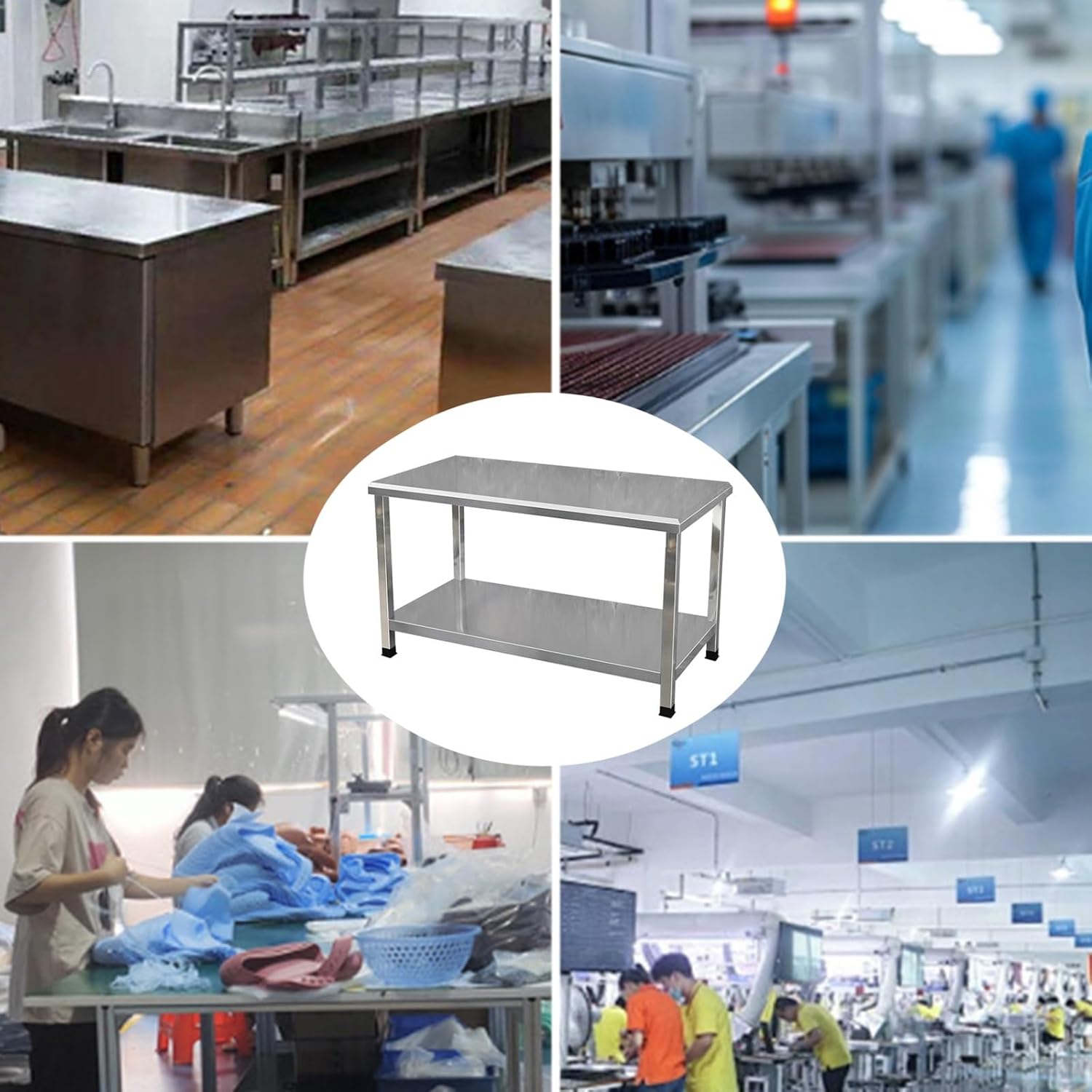 Double-Layer Stainless Steel Workbench with Thickened countertop Metal Prep Table Worktable Open Shelving Non-Slip Feet Design Easy Installation Kitchen Prep Countertop(L60xW35xH78cm/23.6x13.8x30.7”)