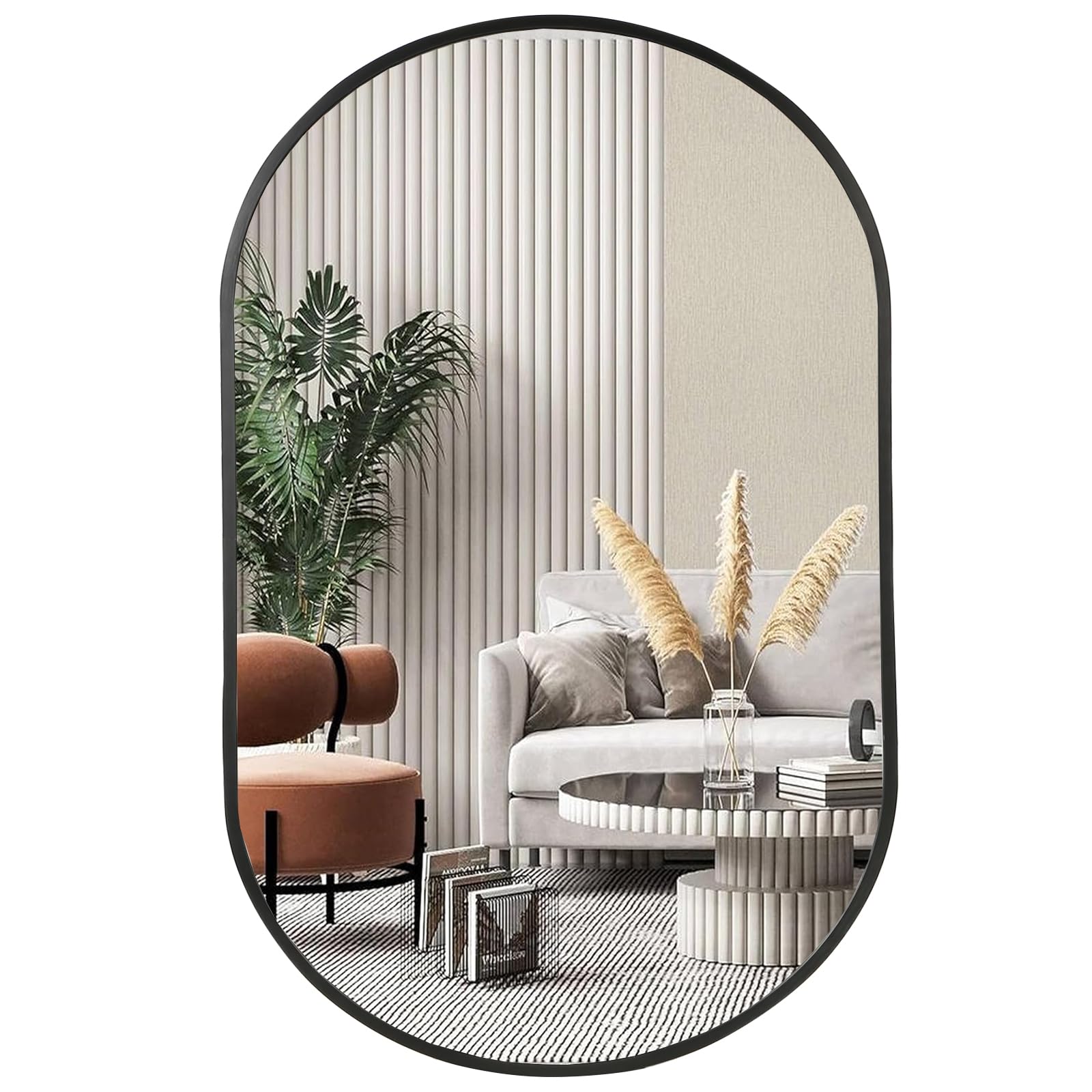 Black Oval Mirror, 17"x30" Oval Bathroom Mirror, Vanity Mirror with Brushed Metal Frame, Wall Mount Mirrors Decor for Bathroom, Bedroom, Entryway, Living Room(Hangs Horizontally or Vertically)