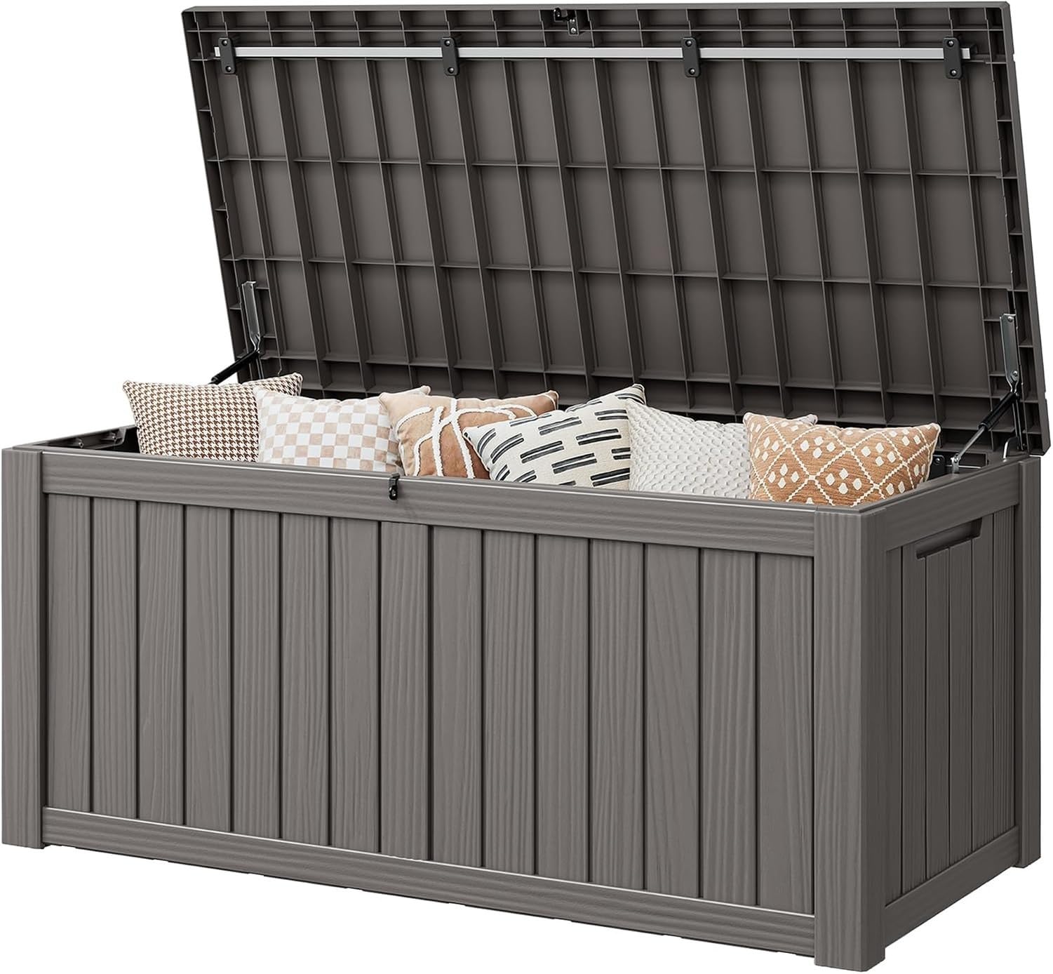 Baulera Exterior Impermeable 130L para Almacenaje Terraza, Rayado Gris