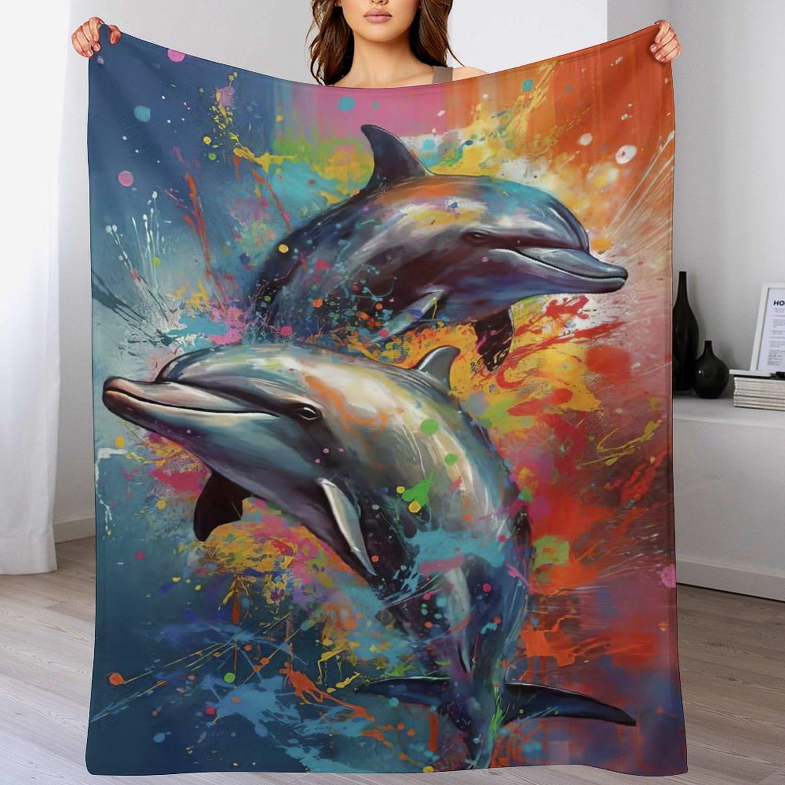 Couverture en flannel dauphin chaude et legere de 150x200cm