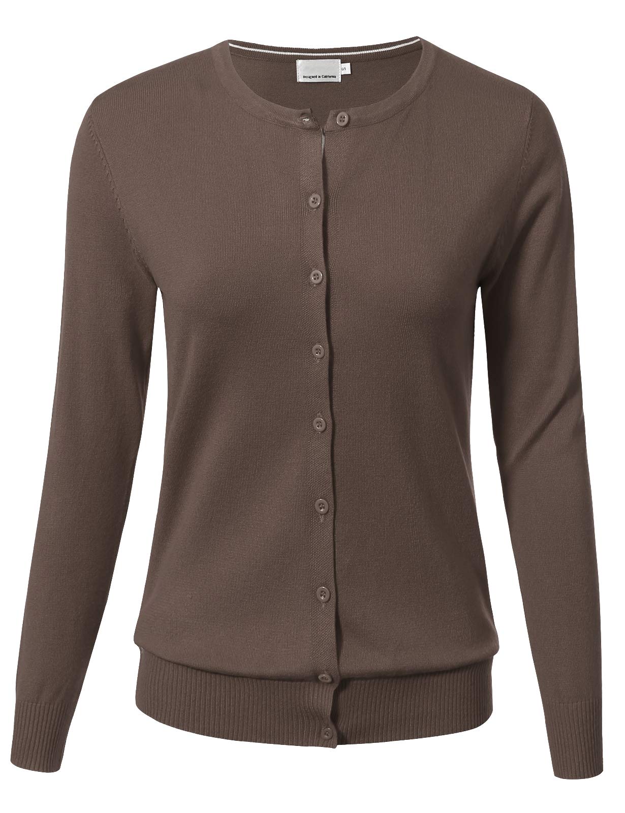 AllsenseWomen's Long Sleeve Button Down Lightweight Crewneck Knit Cardigan Sweater