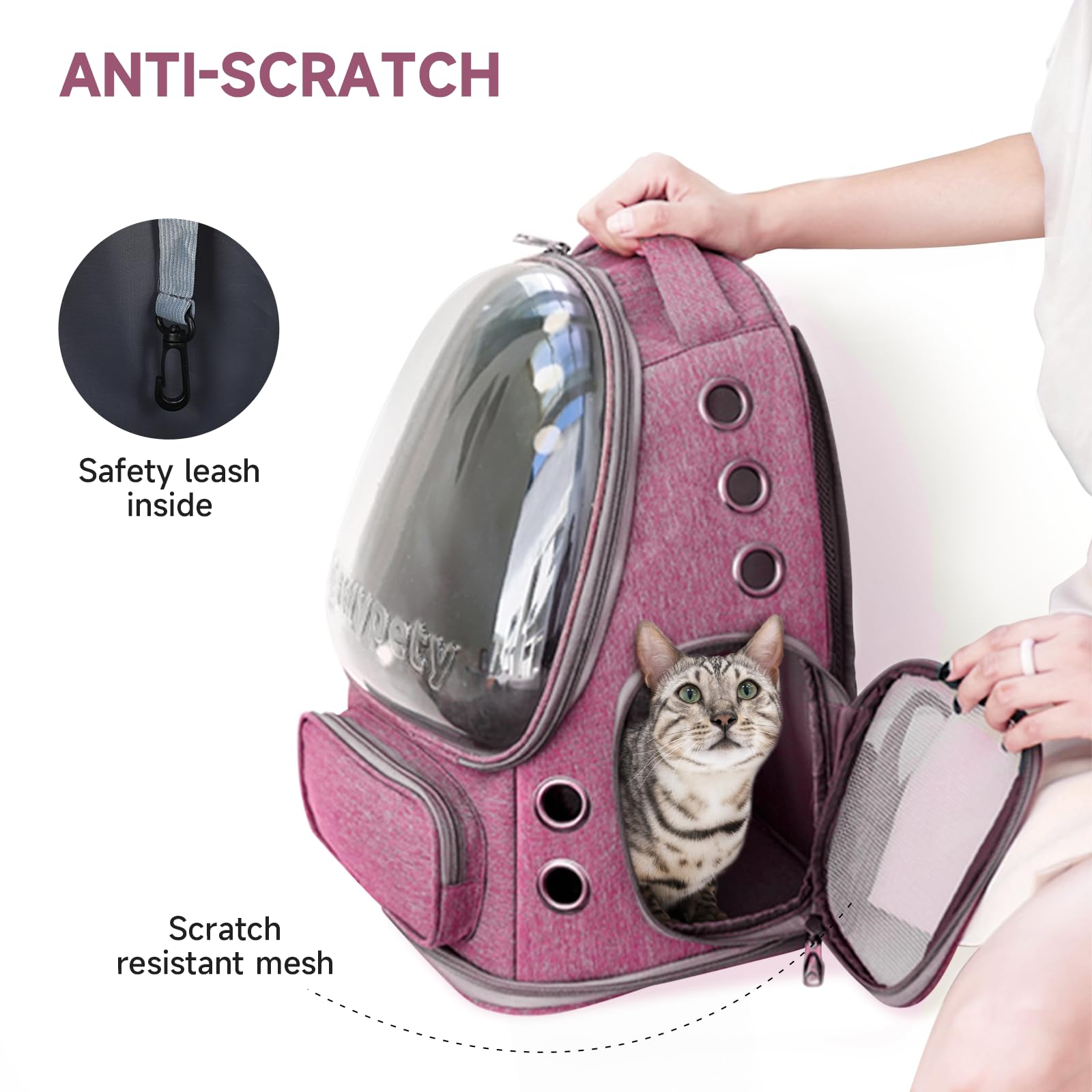 Cawypety Mochila transportadora para gatos, transpirable, con burbujas de espacio grande, para gatitos, perros pequeños de hasta 15 libras, transparente y plegable para viajes, senderismo (rosa)