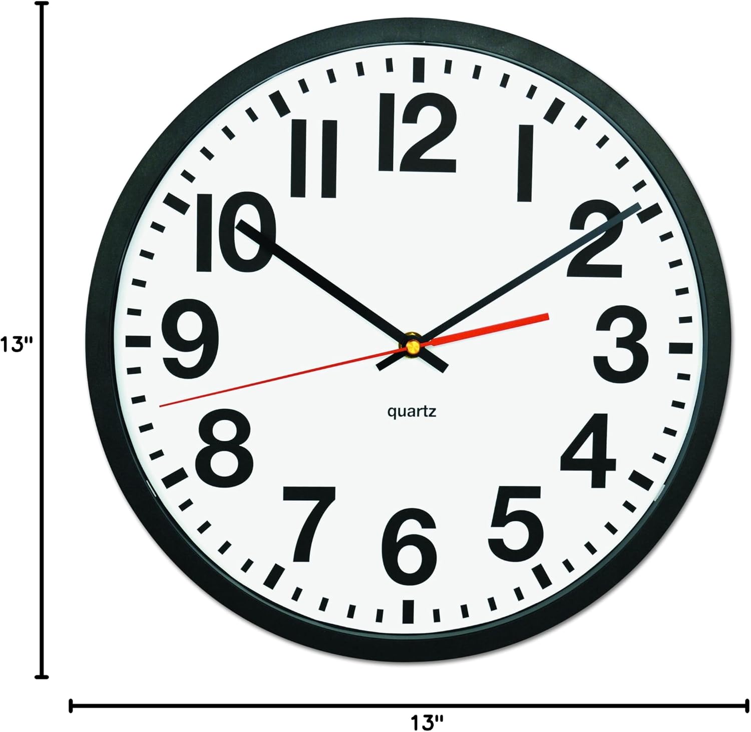 Universal 10450 Deluxe Large Numeral Clock, 13", Black Frame, White Face