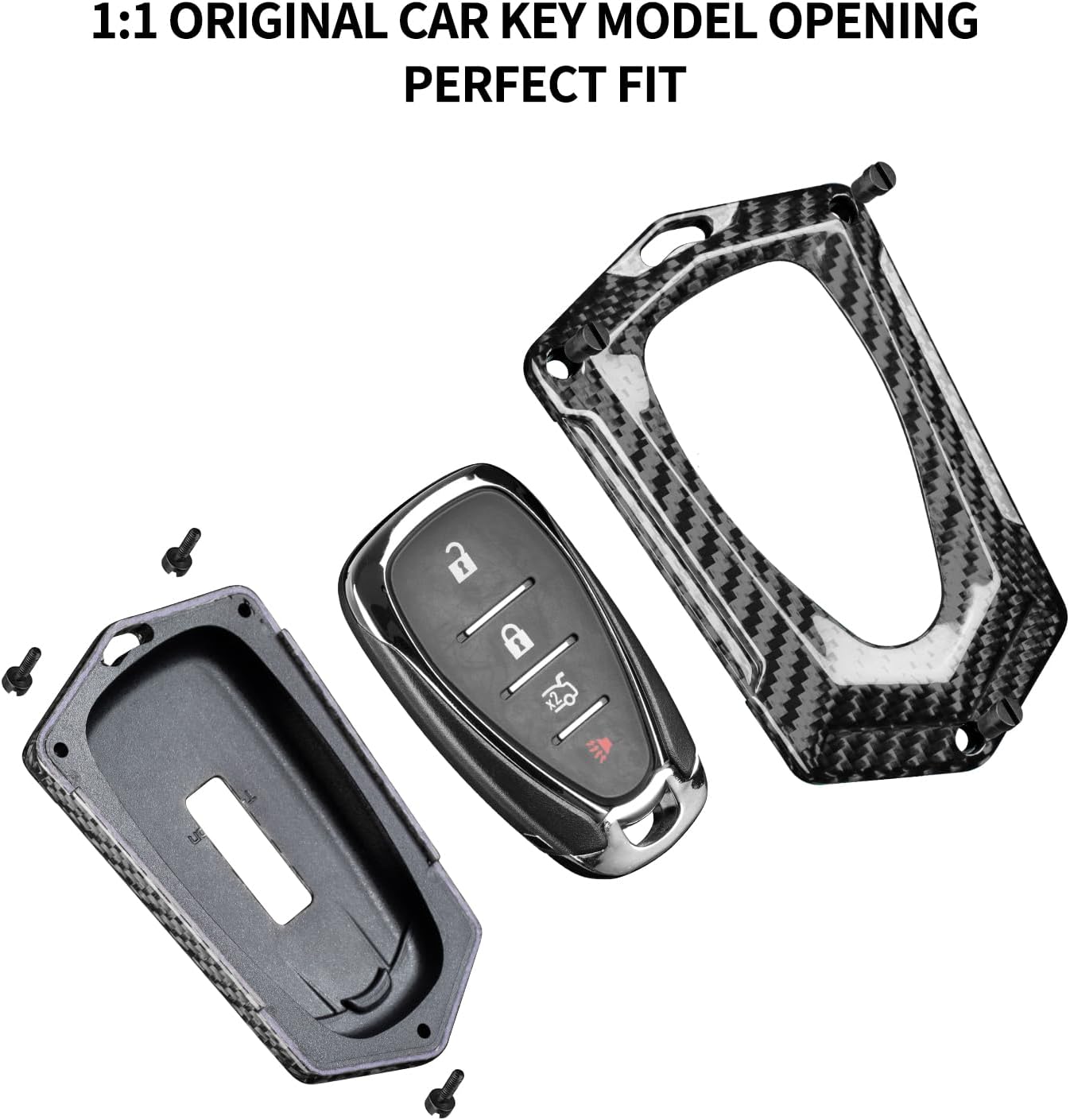 T-carbon Key Fob Cover Fits Chevy Camaro Malibu Cruze LT 2017-2023 Traverse Bolt EV Blazer Trailblazer Volt Equinox Spark Trax 20212022 Smart Keyless Accessories Real Glass Fiber Glossy Black