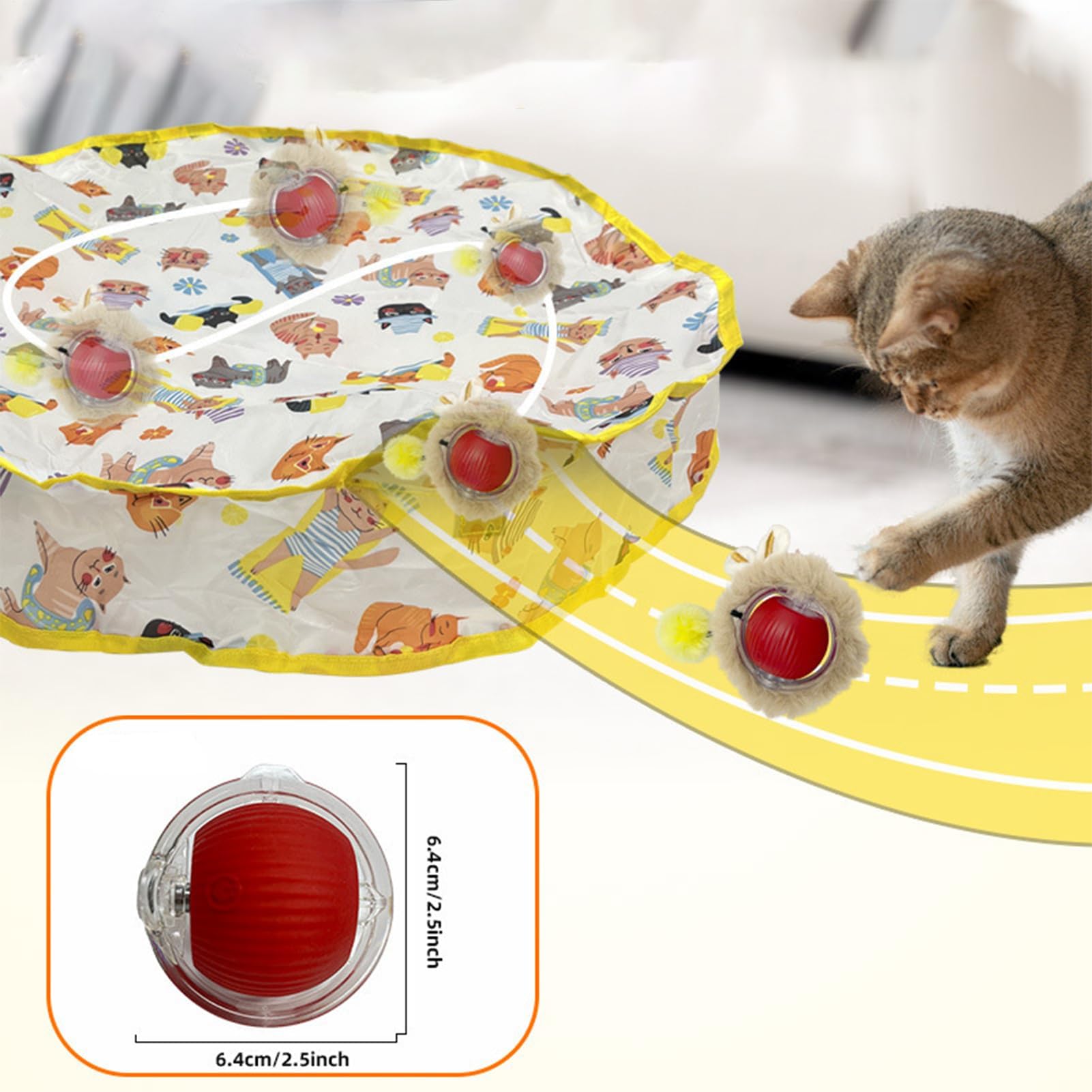 Juguetes para Gatos， Bola móvil automática del Juguete Gato - 360 Grados Que giran rápidamente rodando en la Bola de Alfombra