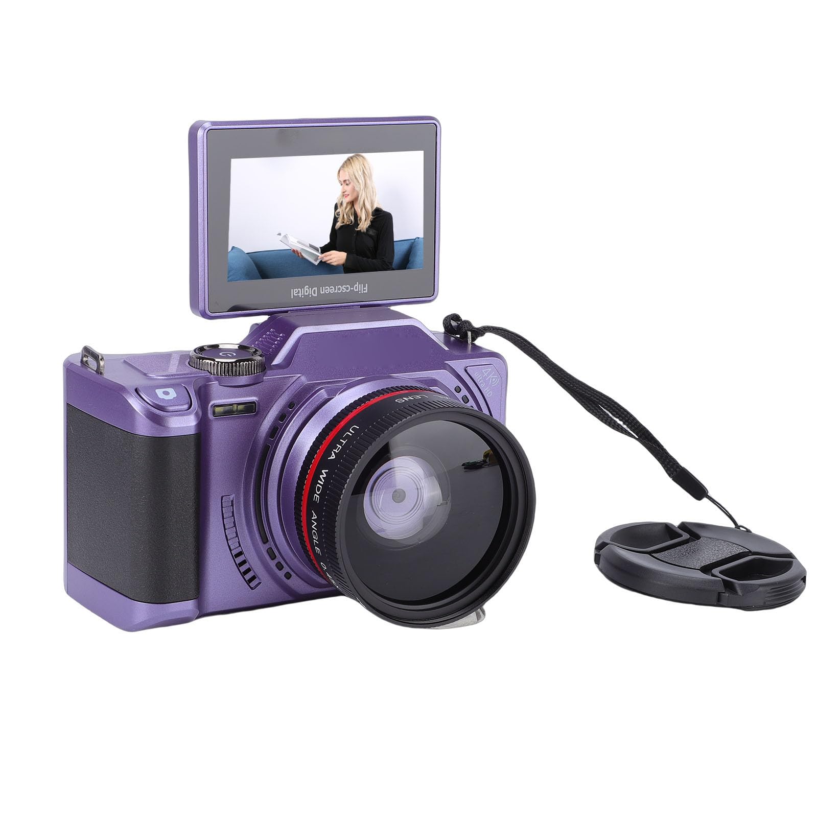 PUSOKEI Fotocamera Digitale 4K per Fotografia, Fotocamera per Vlogging WiFi da 64 MP con Schermo Ribaltabile a 180° da 3", Messa a Fuoco Automatica, Zoom Digitale 18X, Funzione (Purple)