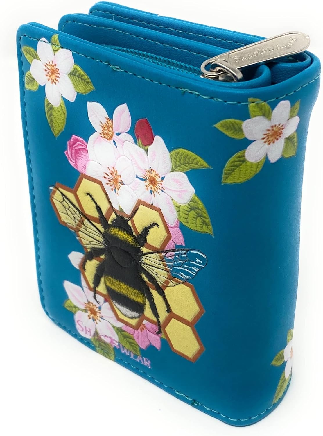 Shag Wear Bumble Bee Honeycomb Floral Tattoo Small Animal Wallet for Women and Teen Girls Vegan Faux Teal 4.5" - Image 2