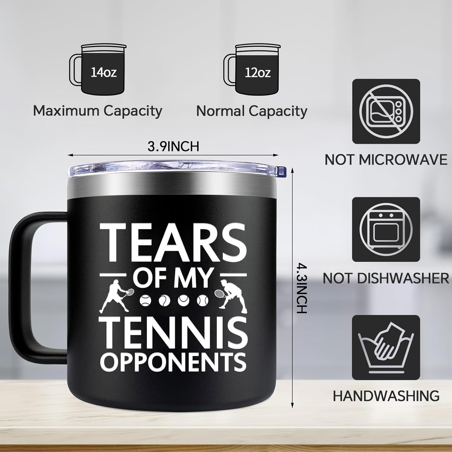 Fufendio Tennis Gifts for Men, Women - Tears of My Tennis Opponents Coffee Mug 14oz - Funny Themed Gift, Christmas Gifts for Players, Trainer, Lovers - Image 8