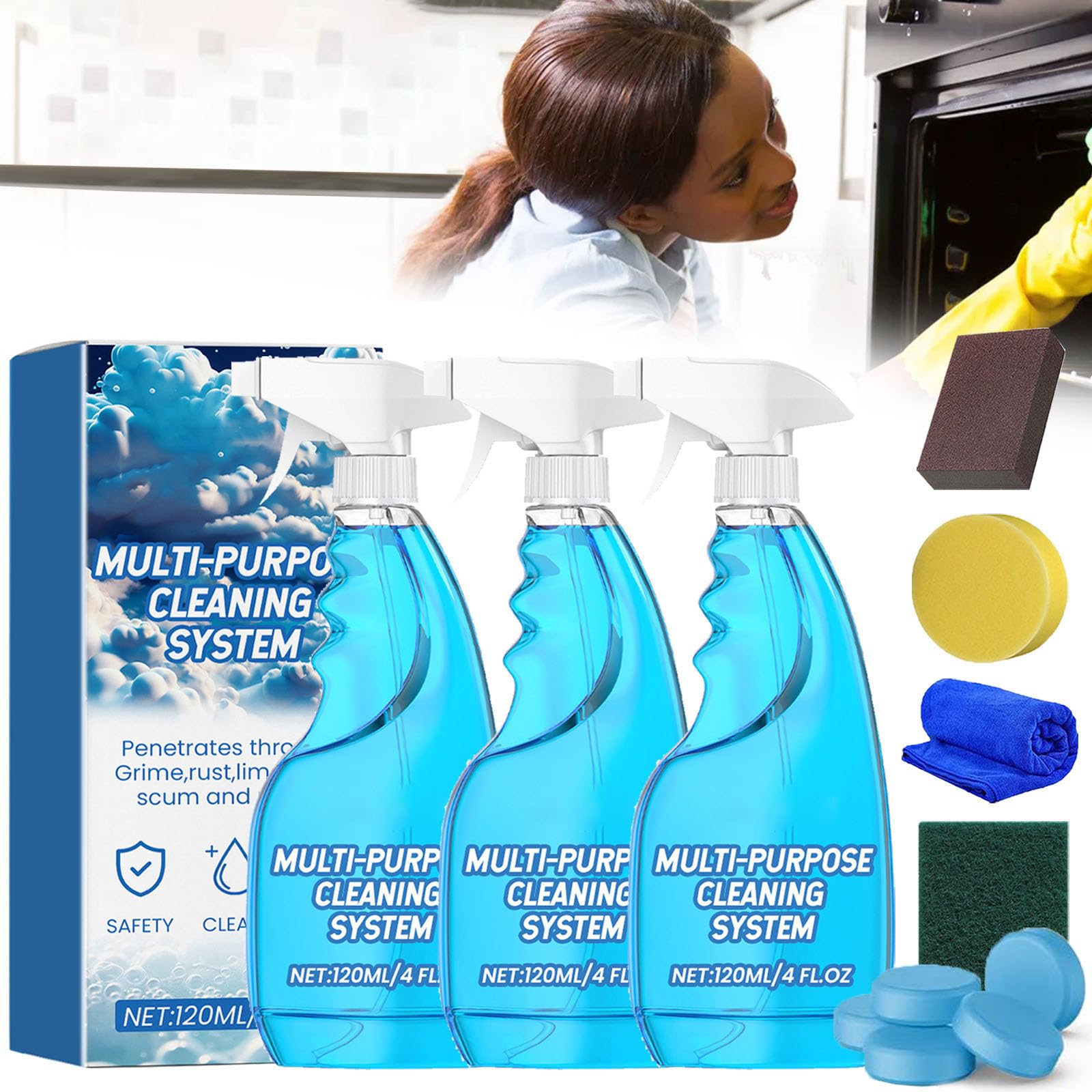 KCRPMSplash Spray Tablets & Spray Bottle Oven Cleaner - Splash Foam Spray, Splash Spray All Purpose Cleaner, Bottle and 10x Cleaning Tablets for Kitchens, Countertops, Ovens (3 Set)