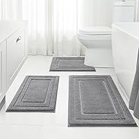 HOMEIDEAS 3 Piece Bathroom Rugs Set - Super Soft Absorbent Non-Slip Microfiber Bath Mats with U-Shaped Grey
