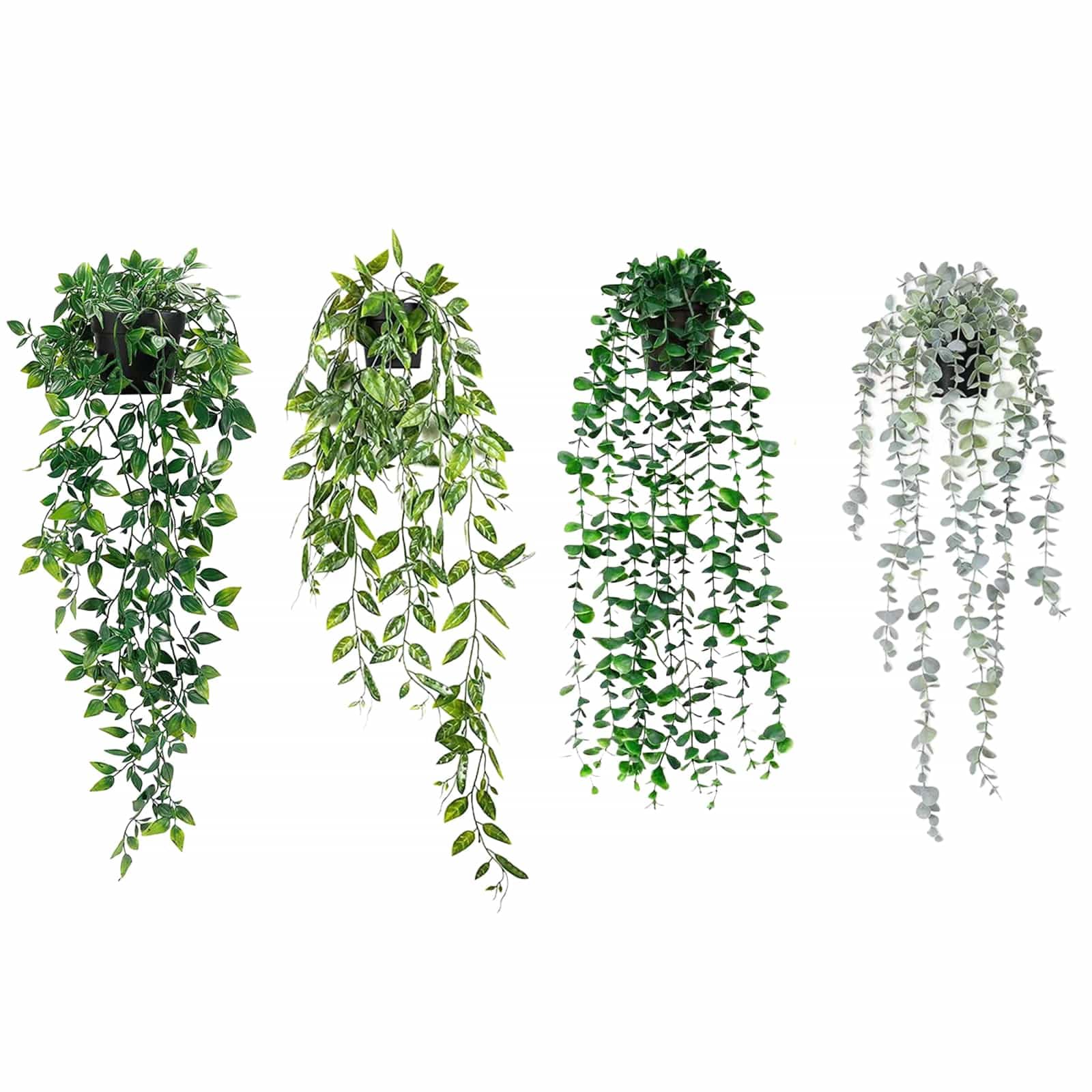 Eidoct Artificial Hanging Plants with Pot, Fake Vines Plants, Faux Fake Indoor Trailing Plants Decor, Eucalyptus Peas Mandala, for Home Bathroom Garden Office Wedding Wall Decoration Outdoor Gift (4)