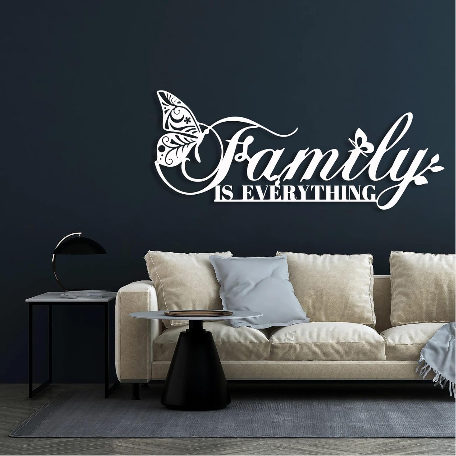 Cadeali Family Is Everything Word Sign with Butterfly Metal Wall Art, Family Signs Metal Wall Decor, Butterfly Art, Letters Quotes Sign for Indoor Outdoor Decor(38x16 inches / 97.3x40 cm, White)