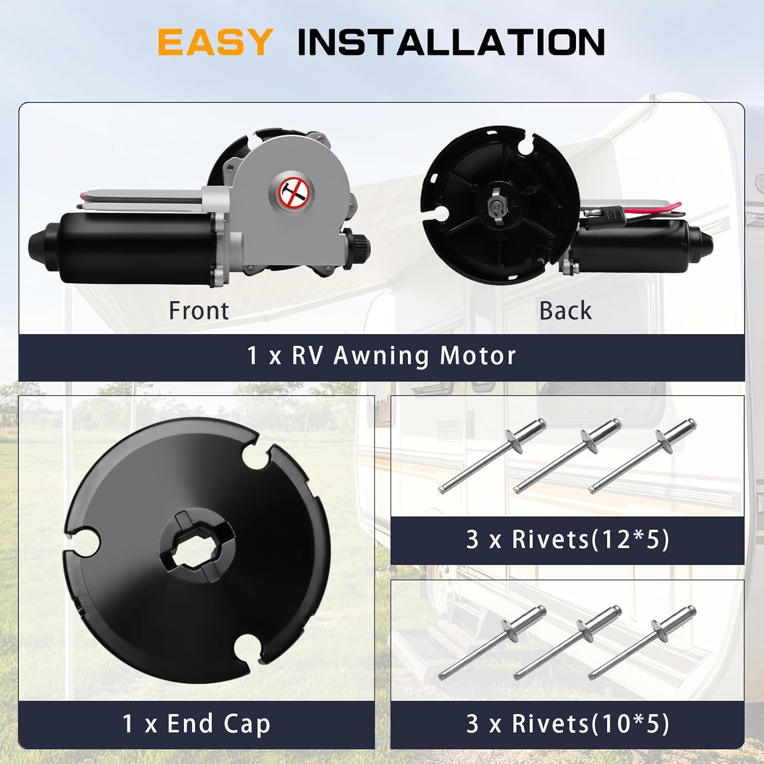 3317084.000U RV Awning Motor Drive Repair Kit Replacement for Dometic 9200 Series Awnings Replace 8962001.400U, 3316605.001, 3316605.017, Black