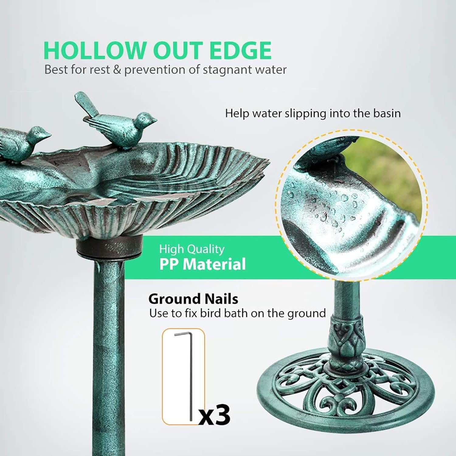 32inch Antique Bird Bath Outside Garden Weather Resistant Polyresin Backyard Expressions