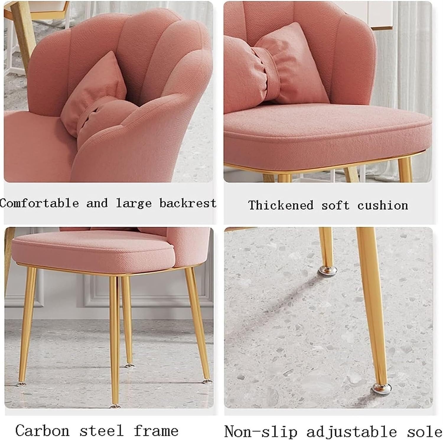 Chaise de bureau moderne avec grand design de coquillage et pieds en métal, jolie chaise de bureau, salle à manger, maquillage, chaise avec coussin pour chambre à coucher, pieds vert/doré