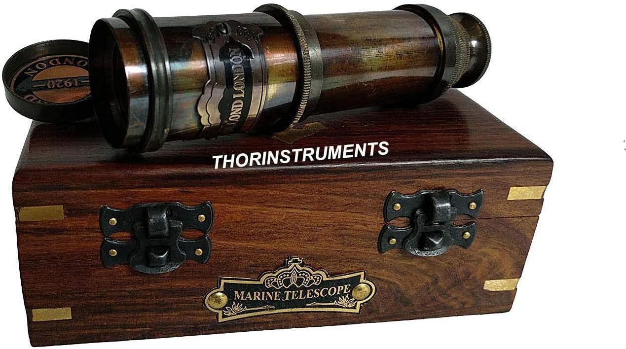 Vintage Nautical Handheld Brass Telescope with Wooden Box Nautical Captain Spyglass Rustic Vintage Home Decor Gifts