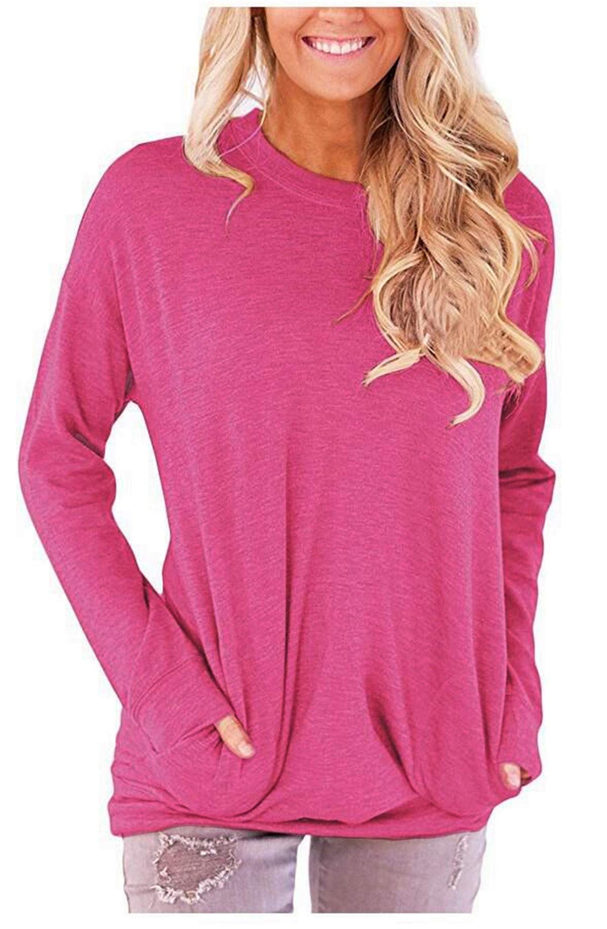 onlypuff Long Sleeve Tunic Tops Casual Sweaters Round Neck
