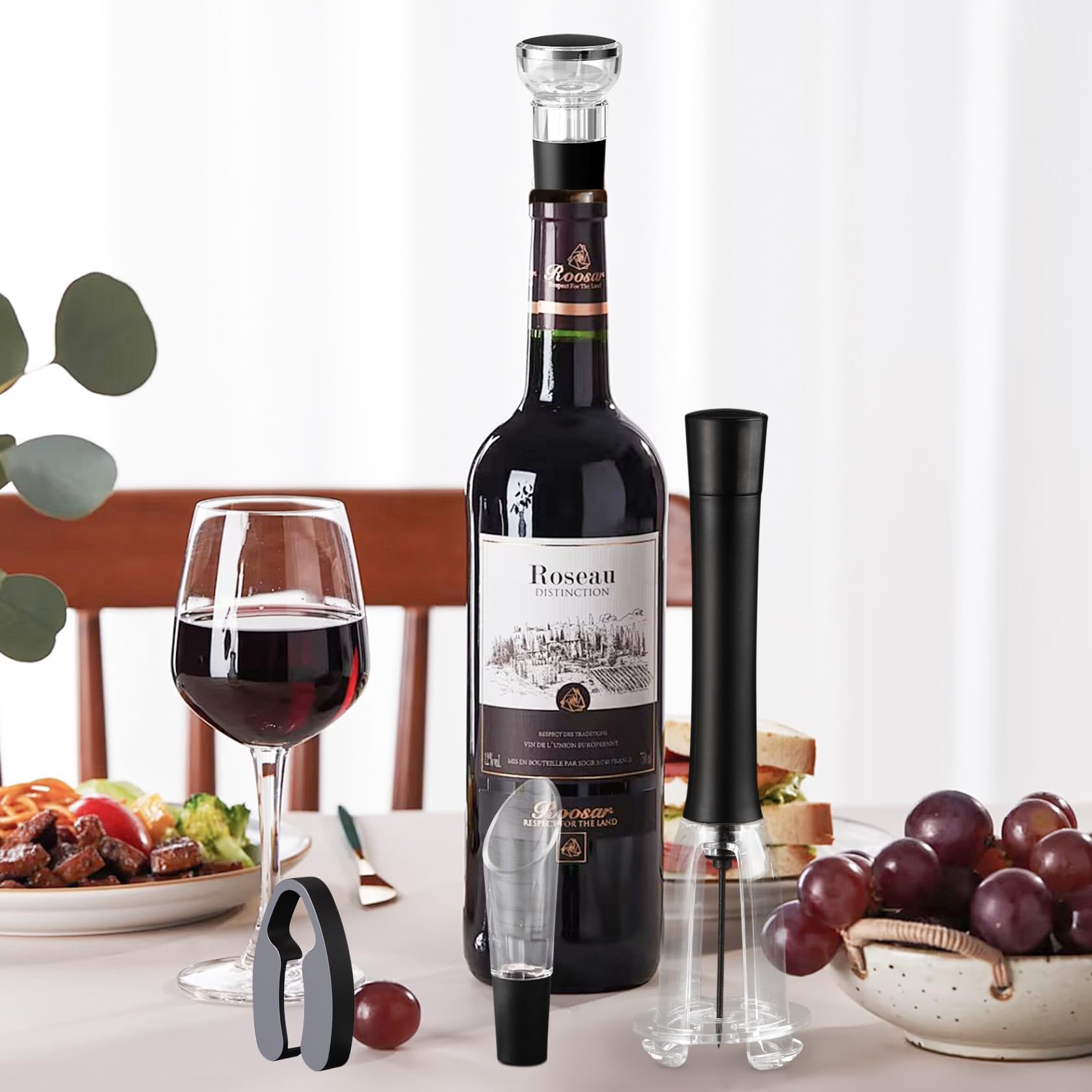 Set de Sacacorchos de Aire a Presión, Incluye Corta Cápsulas, Bomba Vacio Tapon y Vertedor, Abridor de Vino Profesional Funcional, Regalo Ideal para los Amantes del Vino Navidad