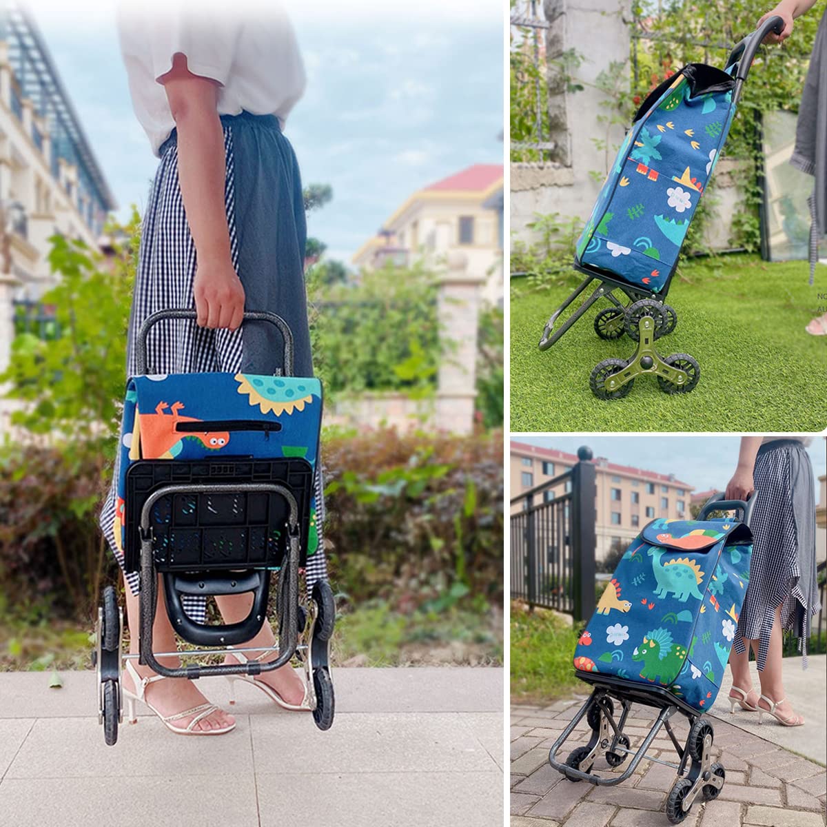 Zusammenklappbarer Einkaufstrolley auf 6 Rädern, Leichter Einkaufswagen, Treppensteiger-Einkaufswagen, 50 l (E)