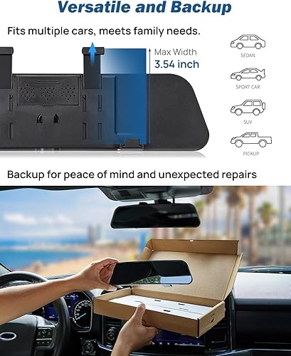 Miniatura 10 de JOYTUTUS Espejo retrovisor, retrovisor panorámico antirreflejo de 12 pulgadas, espejo retrovisor convexo de gran angular con clip interior para