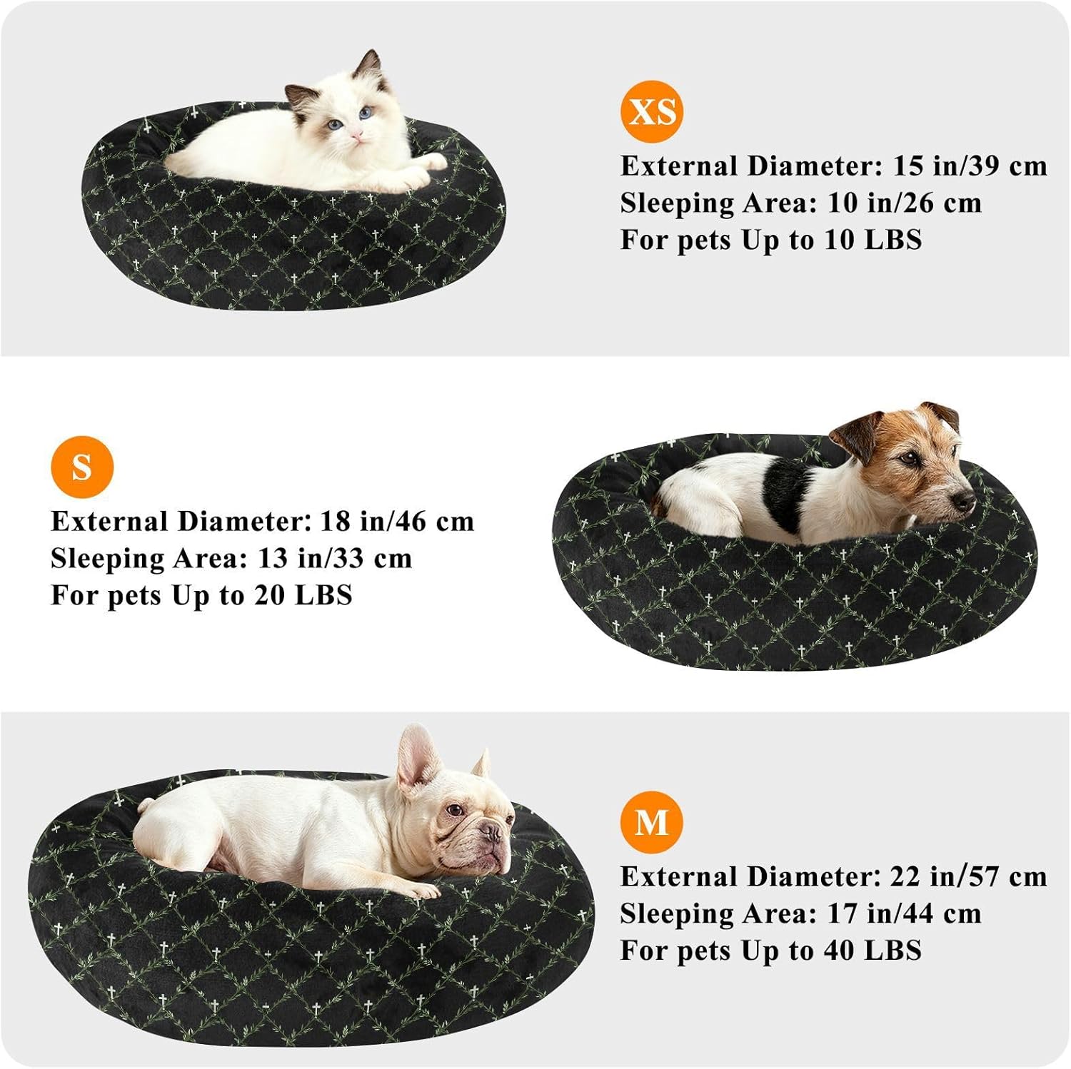 Pet Dog Beds Relieve Stress Fluffy Dog Pillow Bed for Extra Small Size Pets Sleeping M Thorns and Cross