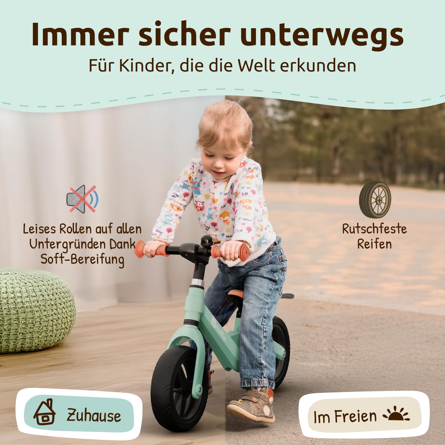 Mallie® sicheres Kinder Laufrad ab 2 Jahre I Inkl. Klingel & Spritzschutz I Lenker und Sitz Verstellbar - Laufräder, Laufrad ab 3 Jahre, 4 Jahre Balance Bike I Weihnachten