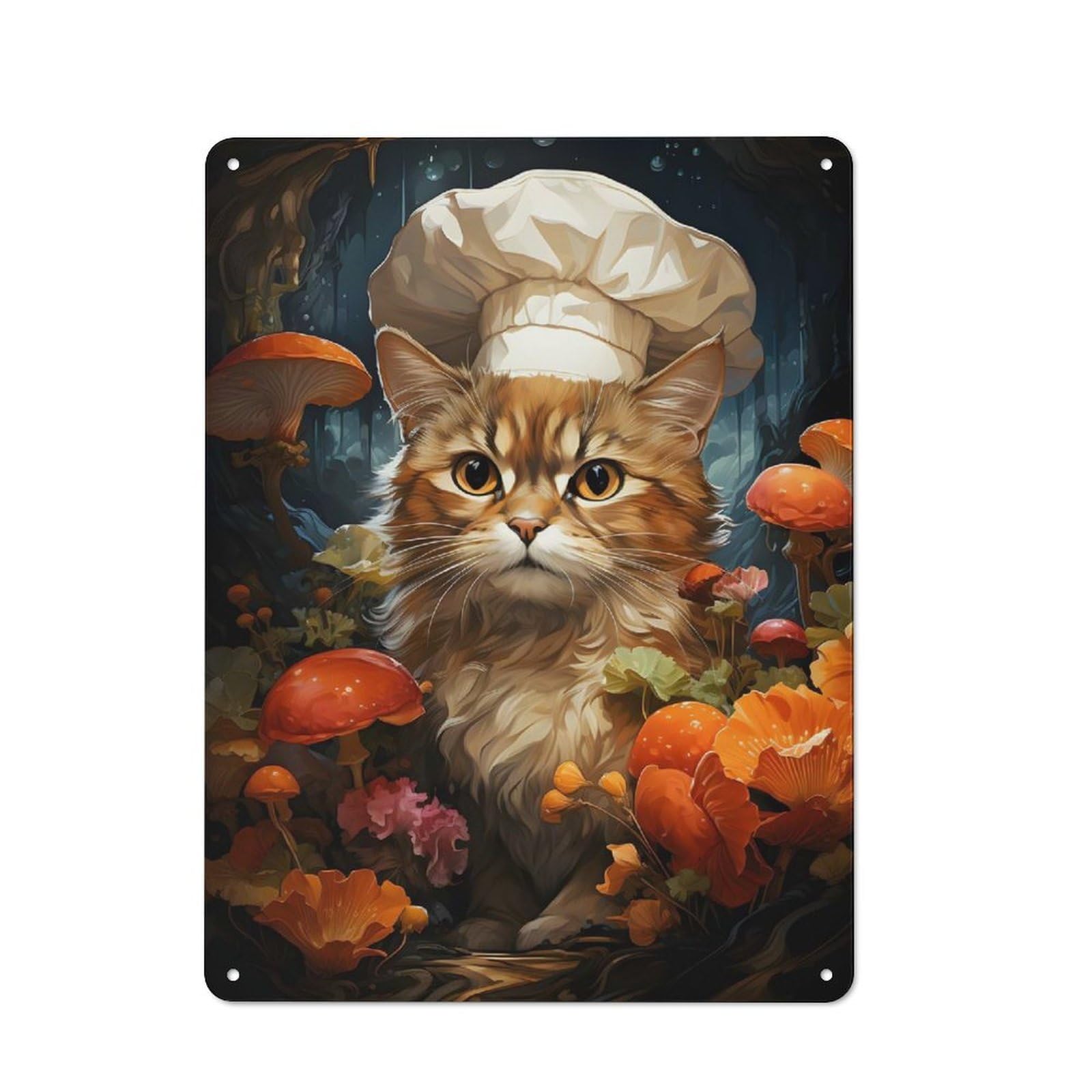 Junmoney Chef Cat Cooking Painting Vintage Metal Gift Sign 40X30cm, Novelty Wall Art For Hallway, Home Bar, Garage Or Study