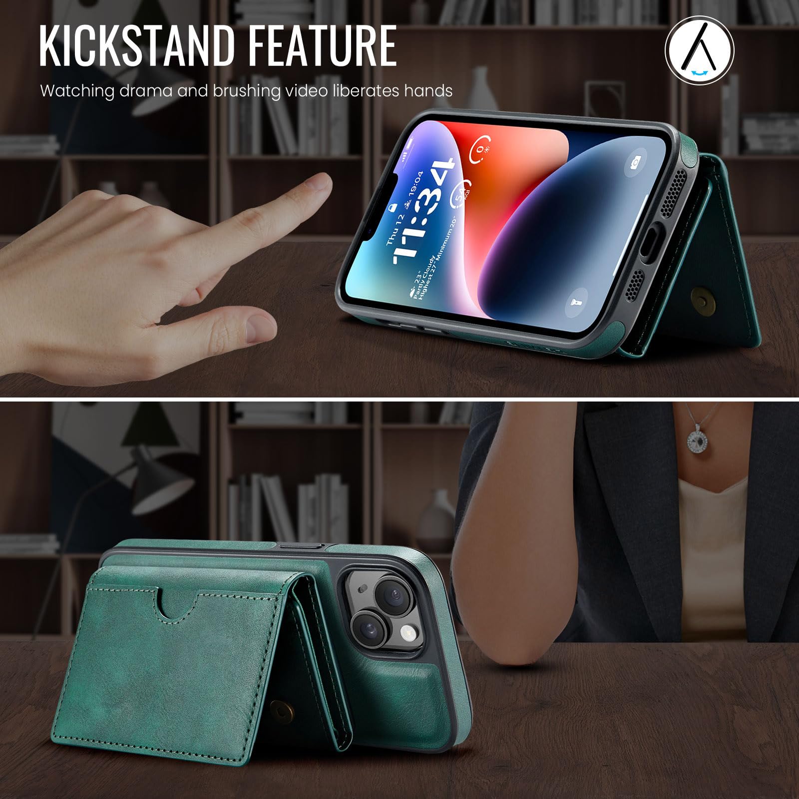 Asuwish Funda de teléfono para iPhone 14 de 6.1 pulgadas, funda magnética desmontable con carga inalámbrica y bloqueo RFID, tarjetero de crédito, soporte abatible para iPhone 14 5G i i-Phone i14 14
