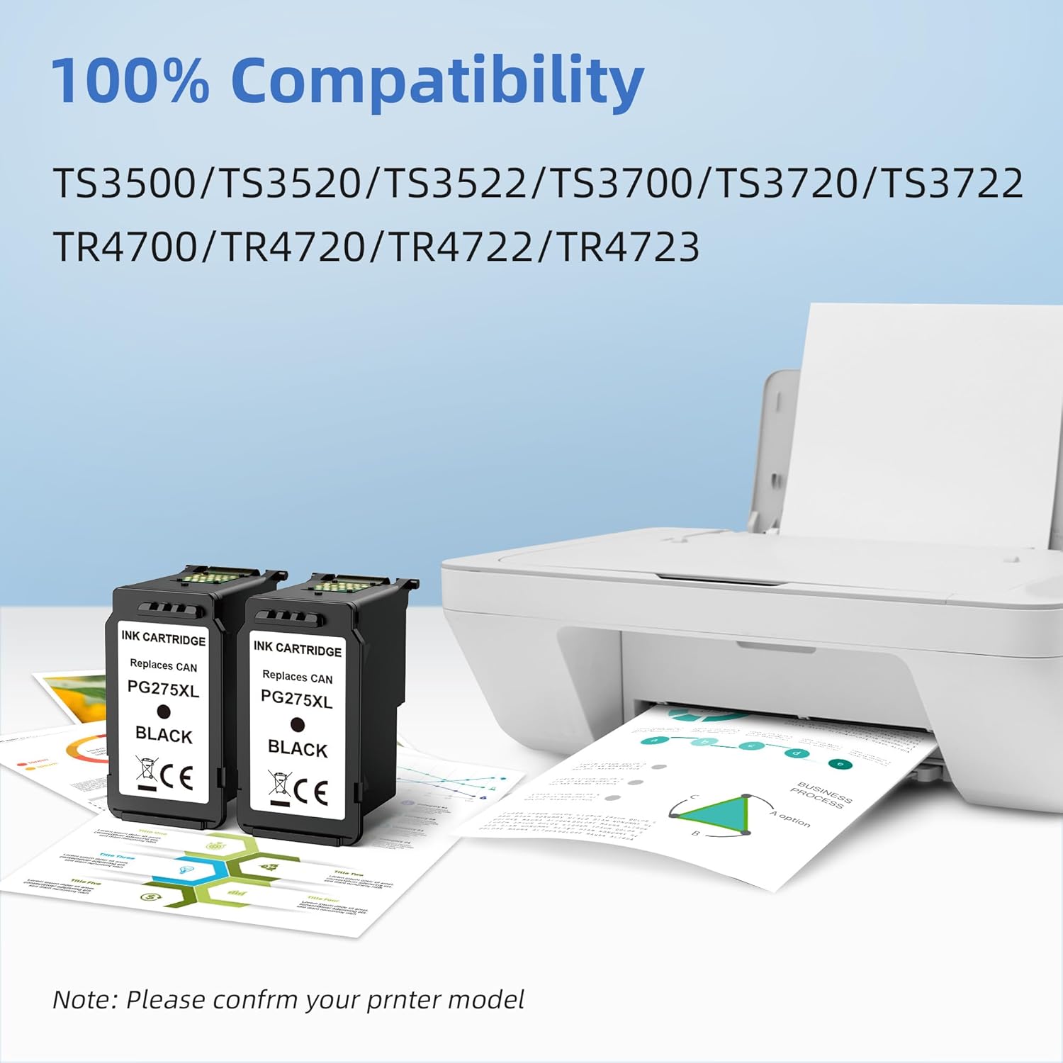 275XL Black Ink Cartridge Replacement for Canon PG-275 Black Ink Remanufactured 275XL Ink Compatible with TS3500 TS3520 TS3522 TS3700 TS3720 TS3722 TR4700 4720 TR4722 TR4723 Printers (2 Black)