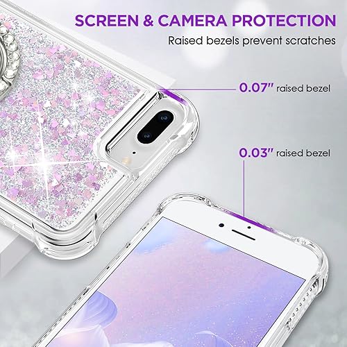 Miniatura 5 de ANSHOW Funda compatible con iPhone 7 Plus8 Plus con purpurina y soporte de anillo, a prueba de golpes, funda protectora de TPU transparente a prueba