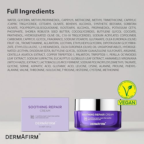 Miniatura 7 de DERMAFIRM Crema reparadora calmante R4 de 1.69 onzas, crema facial para problemas de piel, con eucalipto, péptido y collage, suave para todo tipo de
