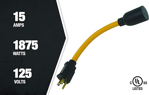 Miniatura 10 de Coleman Cable 90208802 090208802 - Adaptador de cable generador de 5-15P a L5-20R (9 pulgadas, calibre 123), amarillo (paquete de 2)