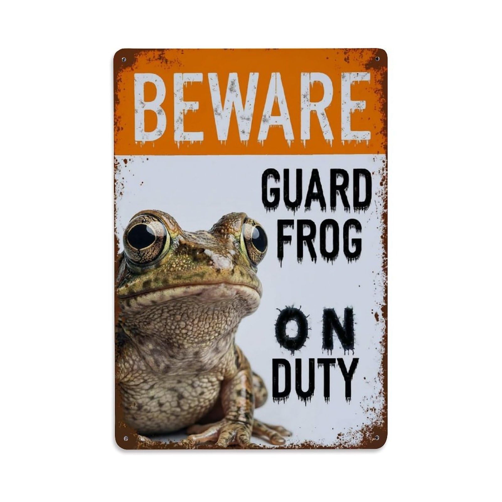 Vintage Funny Frog Guard Beware of Pet Balcony Metal Tin Sign Plaque Wall Decor for Cafe, Club Bar, Office, Garden Metal Poster 8x12Inch
