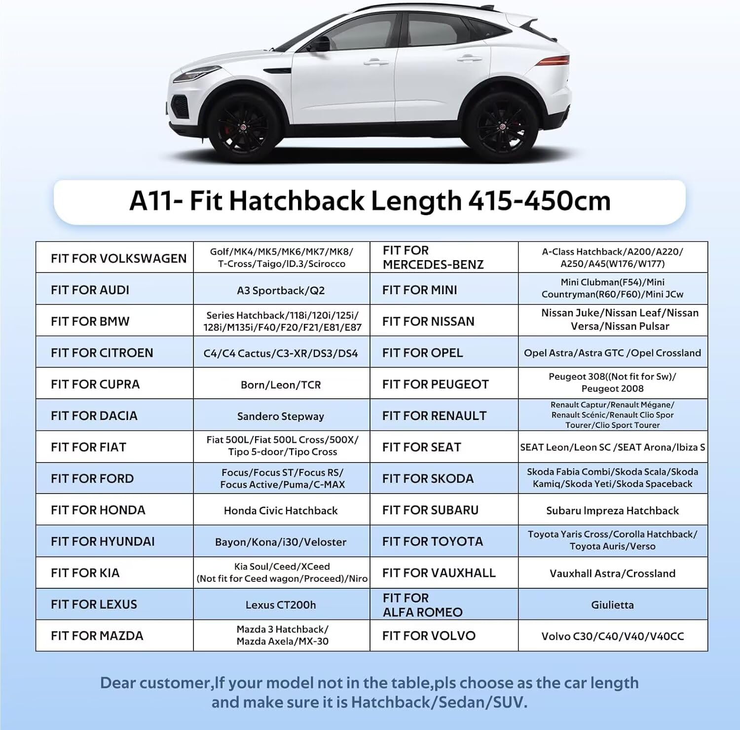 Holthly Autohoes uit 10 lagen, waterdichte autohoes voor buiten, bescherming tegen zon en stof, hoes voor auto, geschikt voor VW Golf, Hyundai Kona, Renault Megane, Seat Leon, Citroen C4, enz. C3