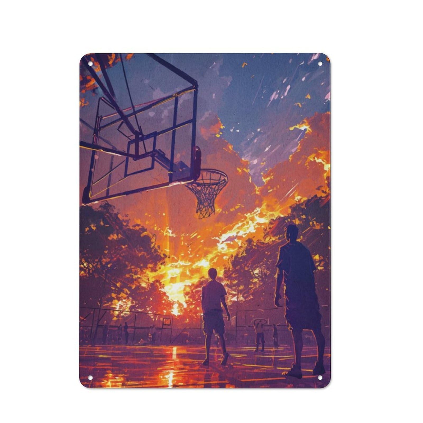 Nostalgic Basketball Sports Sunset Decorative Tin Sign 40x30cm, Vintage Wall Decor for Lounge, Study, Pub Or Wall Gallery