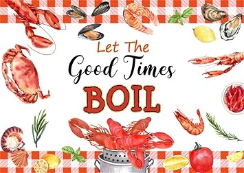 Crawfish Boil Backdrop Banner 10x8ft Crayfish Seafood Boil Party Supplies Let The Good Times Boil Summer Backdrops for Photography Background Lobster Shrimp Picnic Party Decorations Props