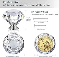 Vista 5 de POZEAN Perillas de gabinete de cristal 30 unidades, perillas para cómoda de 1.57 pulgadas para gabinete, cajón con dos tamaños diferentes