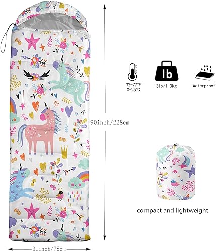 Miniatura 6 de BailiPromise Saco de dormir para camping, caballo de sirena, mariposa, cielo estrellado, 3 estaciones, clima cálido y fresco, ligero, sacos de