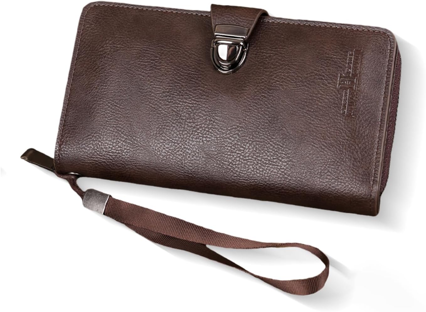 Mens Long Wallet Stylish Minimalist Zipper Pocket Wallet All Zip Around Travel Wallet with 12 Card Slots & ID Window, Brown, Classic